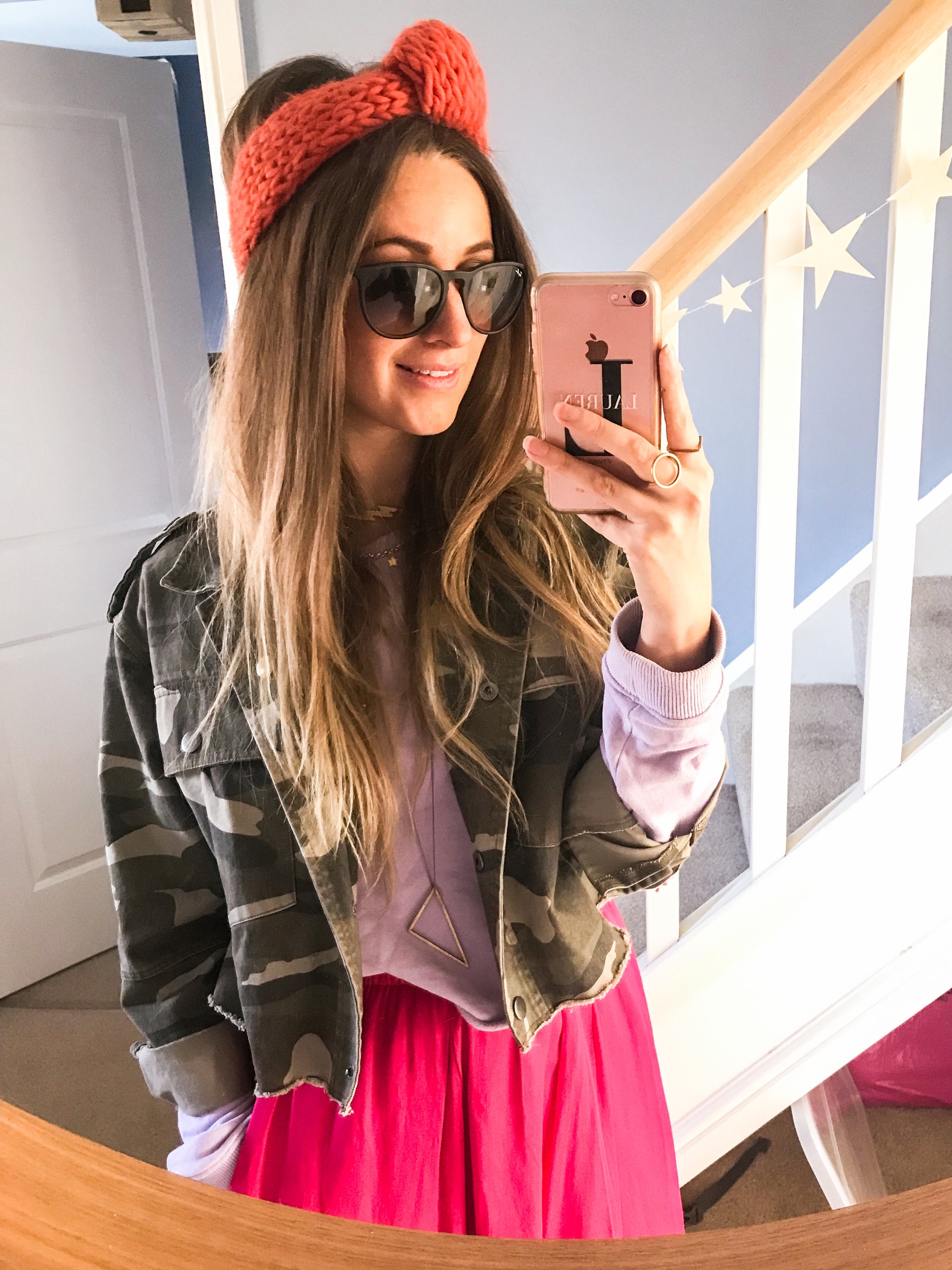  Outfit Pic from Saturday, I named it ‘No Such Thing As Too Much’ (don’t look at the mess under the stairs) Long Necklace and rings by Clare Elizabeth Kilgour , Short (lightning bolt and stars) Necklaces by Chambers and Beau Jewellery Phonecase by Koko Blossom (gifted) Headband by Me - available Ready Made or as a Knit Kit Skirt (old) Jigsaw Jacket and Jumper (old) Asos 