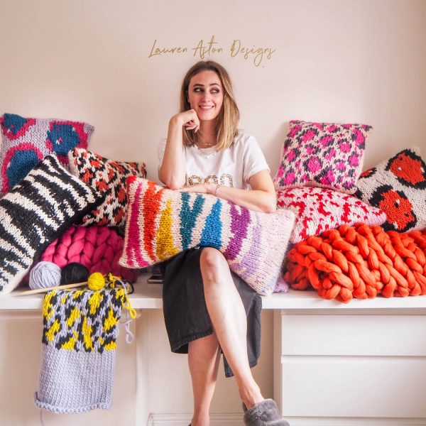 Knit Kit - Rainbow Zebra Print Cushion - Lauren Aston Designs