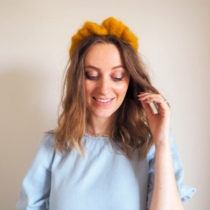 Halo Headband Mini Mohair knitting kit by Lauren Aston Designs in Mustard Yellow