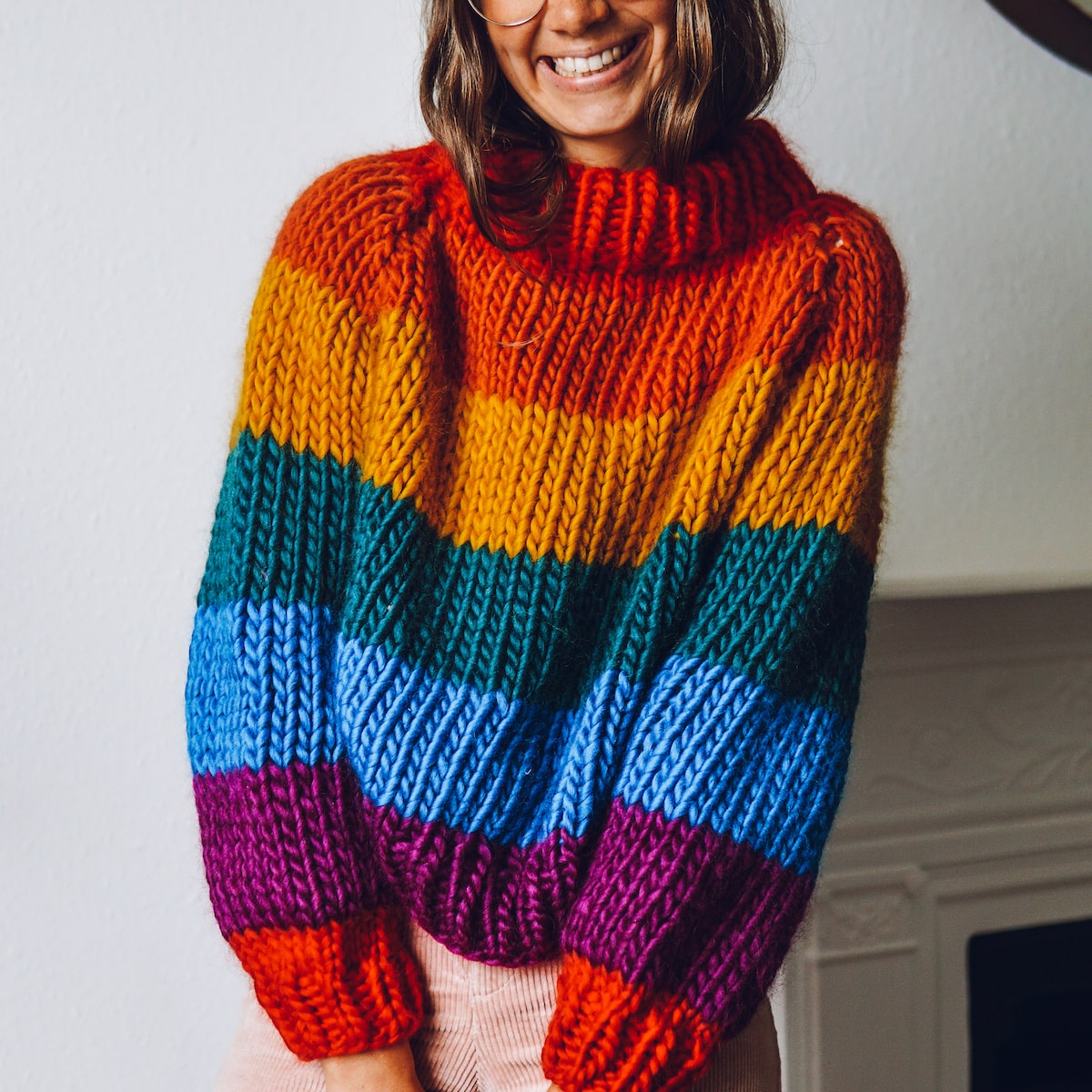 cigaret skillevæg peddling Knitting Kit - Rainbow Roll up Knit down Jumper - Lauren Aston Designs