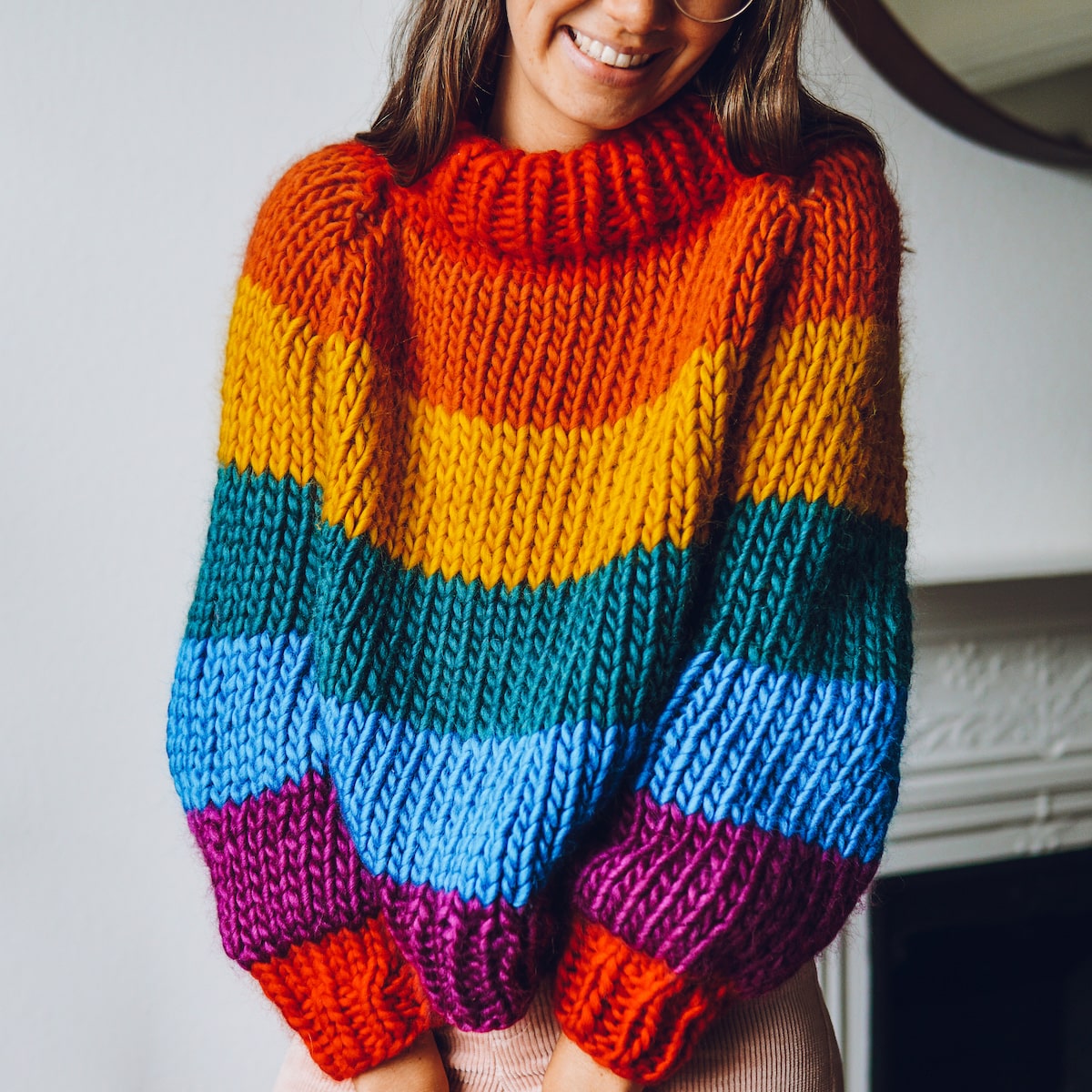Commission Rainbow Roll up Knit down Jumper - Lauren Aston Designs