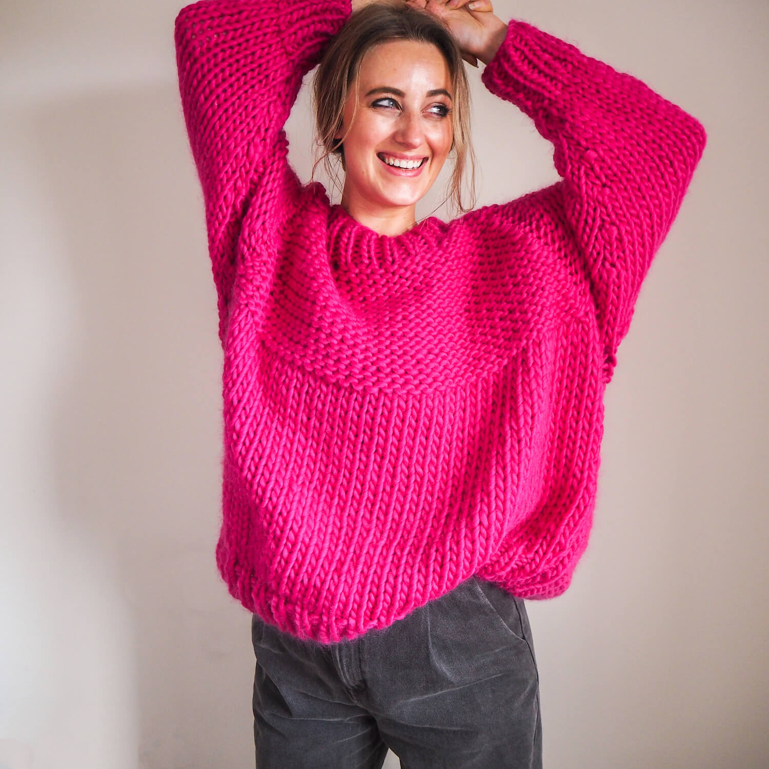 Bright pink knitted jumper sale