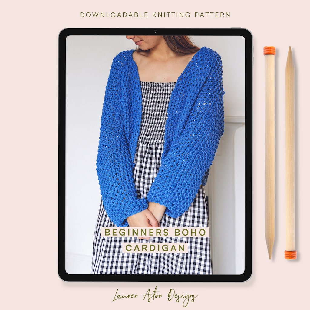 Button Knit Up Cardigan - Knitting Pattern - Lauren Aston Designs